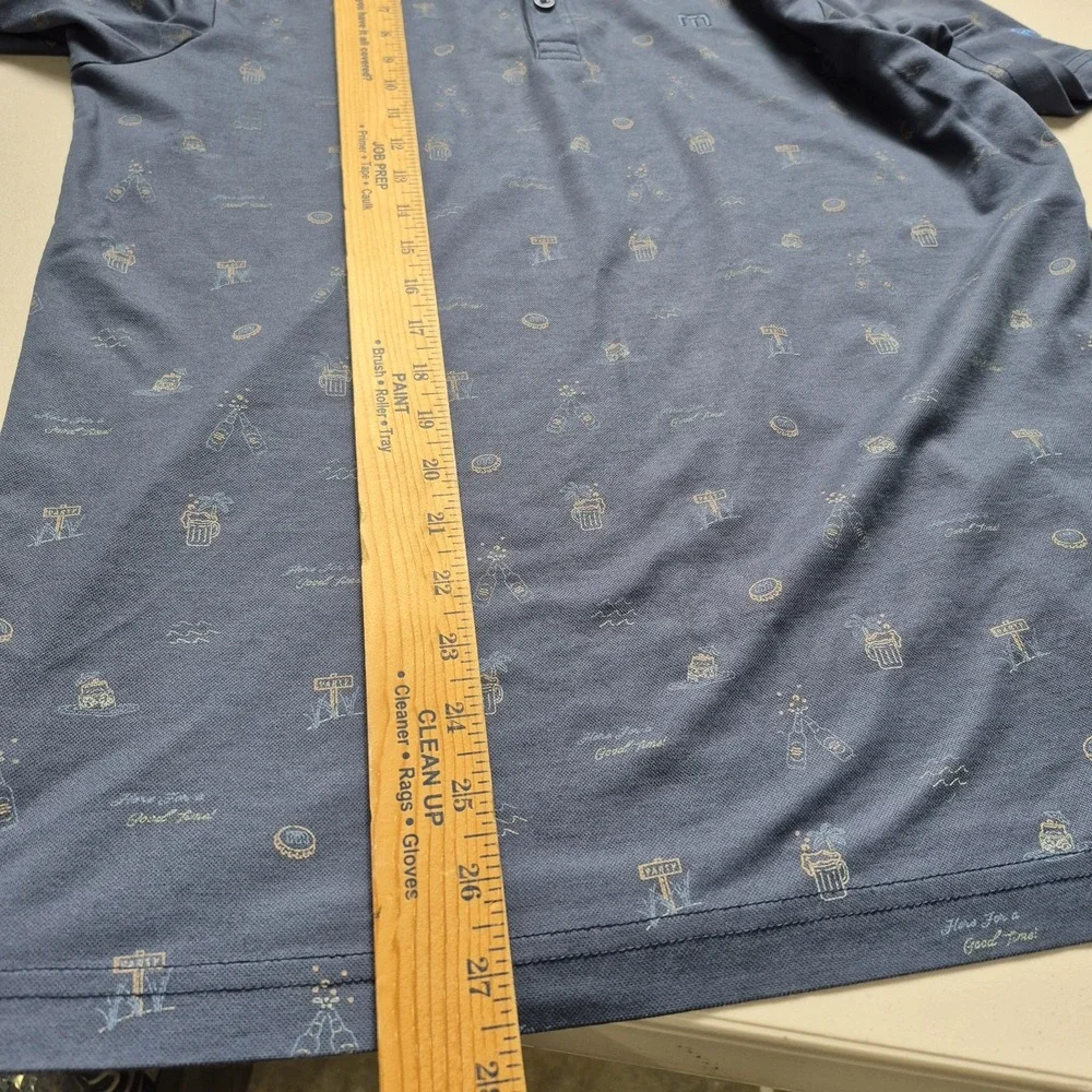 Travis Mathew Polo Shirt Mens Medium Slate Blue Golf Beer Beach Party‎ Pima Logo